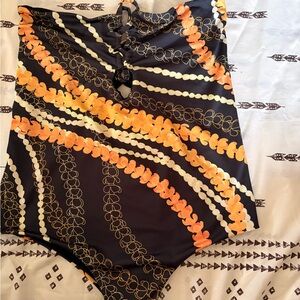 Vibrant Black and Orange Women's One-Piece Swimsuit